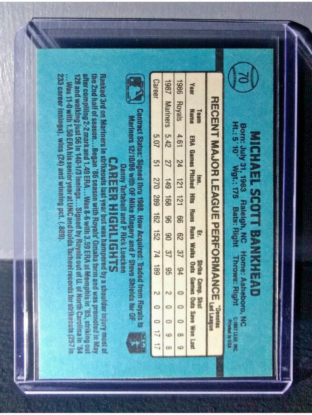 1988 Scott Bankhead Donruss #70 Baseball Card